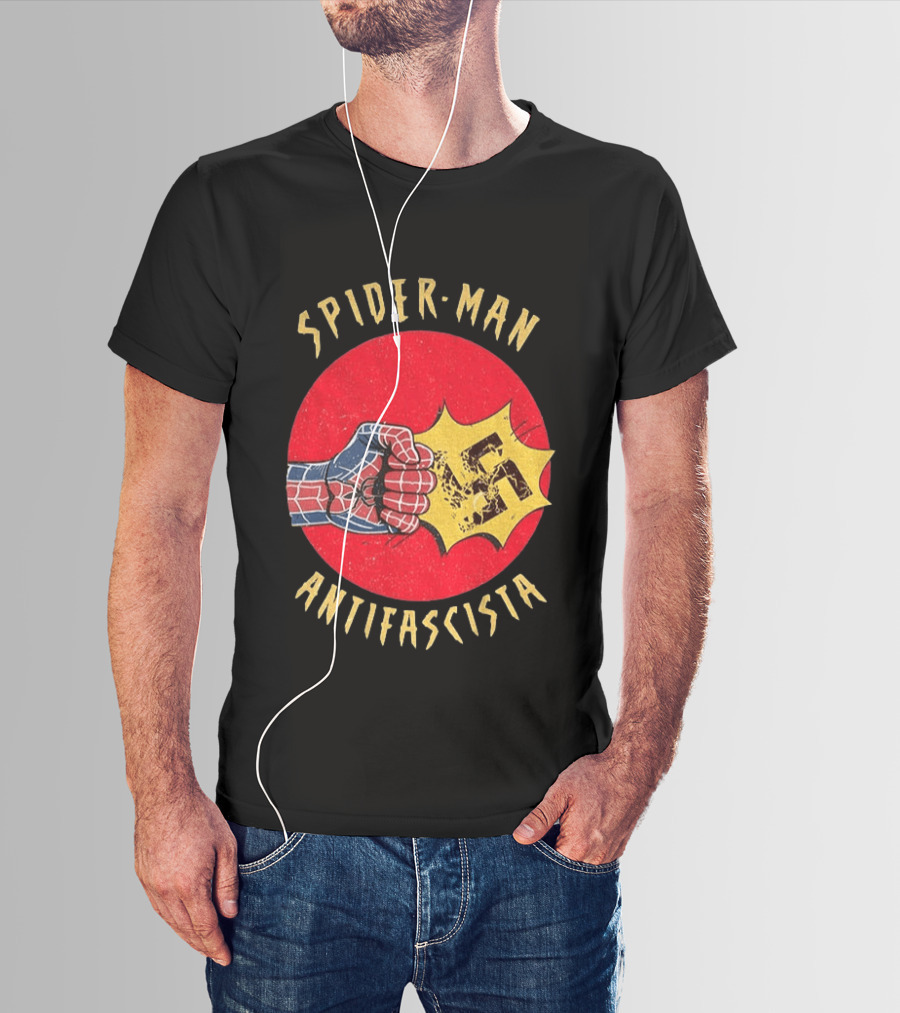 Spider Man Antifascista Punch Kapow Comic Book T-Shirt