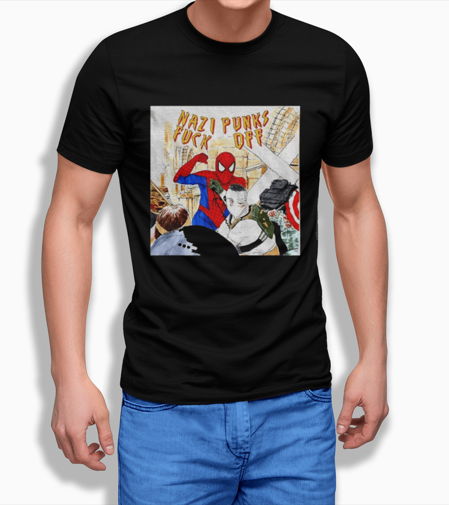 Nazi Punks Fuck Off Spiderman Characters Beating Minneapolis Police Pointing Meme T-Shirt