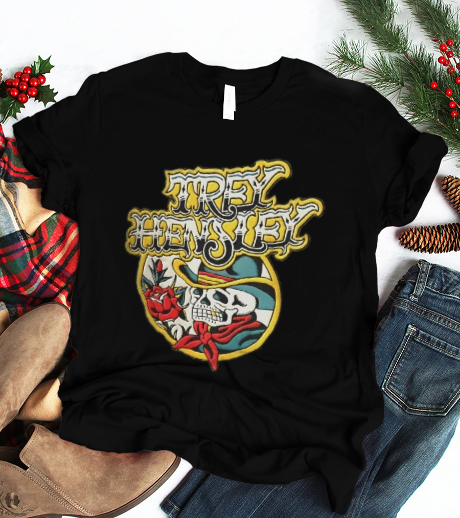 Trey Hensley Skeleton Cowboy Red Rose Traditional Tattoo T-Shirt