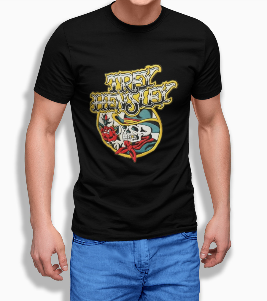 Trey Hensley Skeleton Cowboy Red Rose Traditional Tattoo T-Shirt