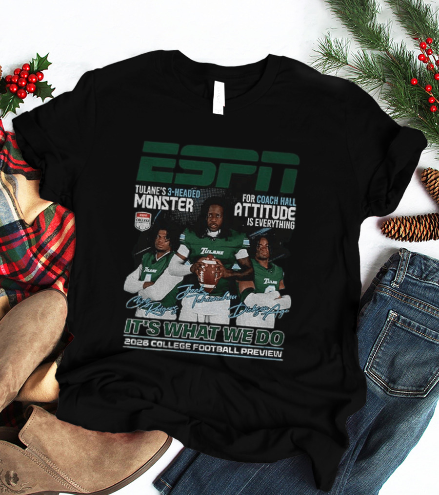 ESPN Tulane's 3 Headed Monster Chris Rodgers Jack Tehienchou Dickson Agu College Football Preview T-Shirt