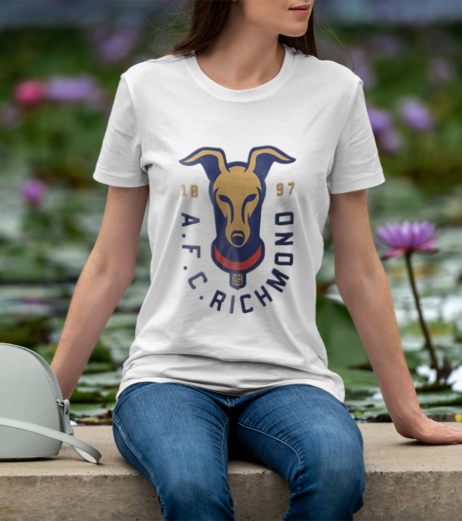 AFC Richmond 1897 Blue And Gold Greyhound Dog Head With Red Collar T-Shirt