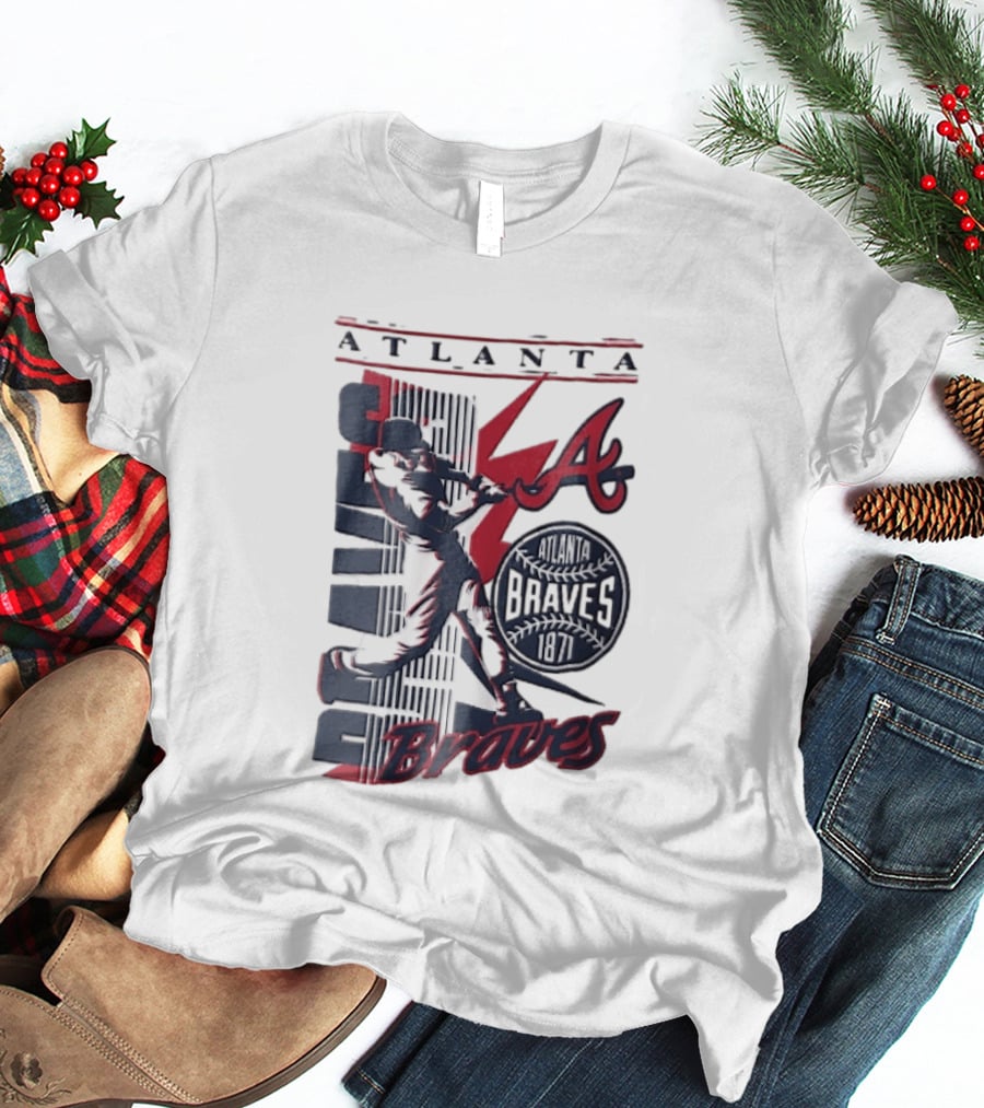 Atlanta Braves 1871 Baseball Batter Swinging Red Lightning Classic MLB T-Shirt