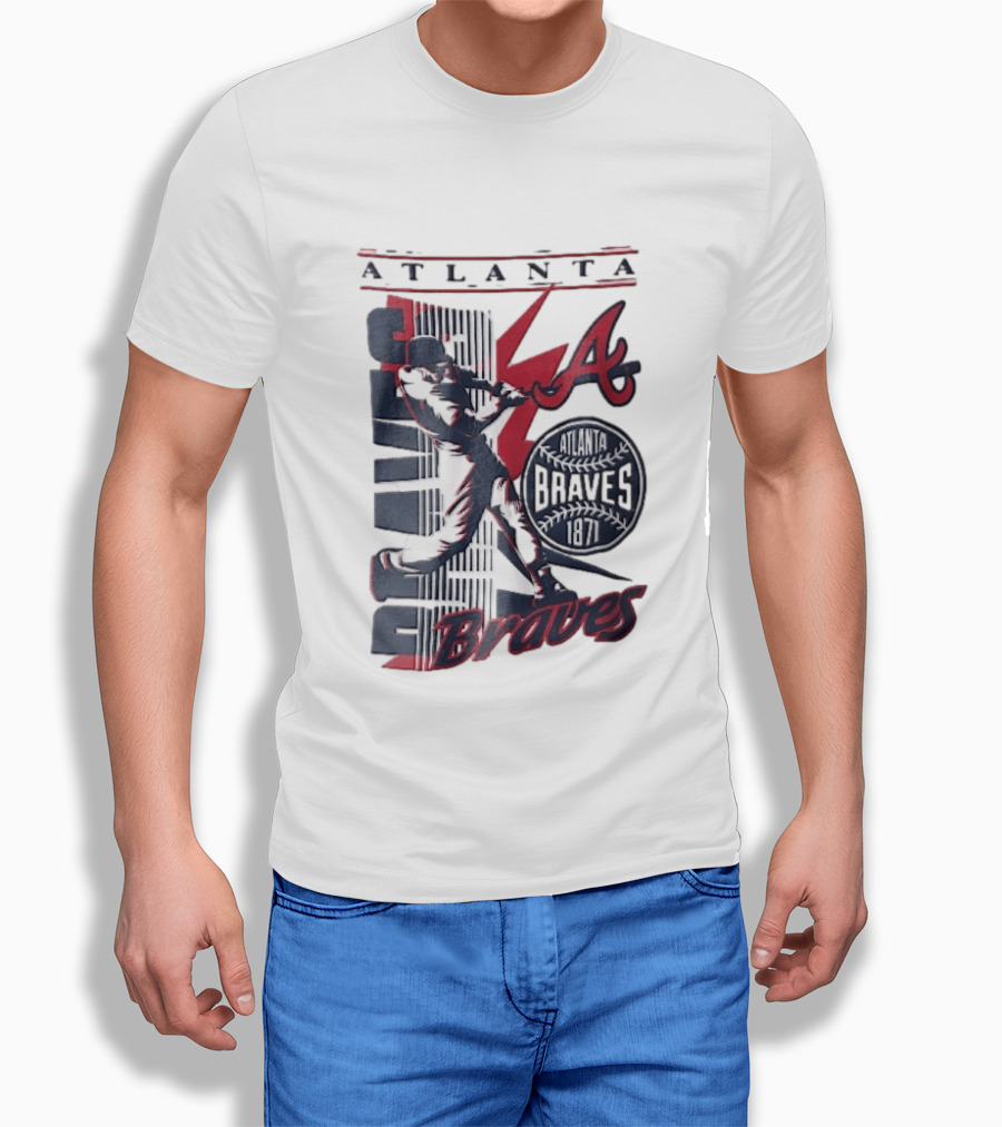 Atlanta Braves 1871 Baseball Batter Swinging Red Lightning Classic MLB T-Shirt