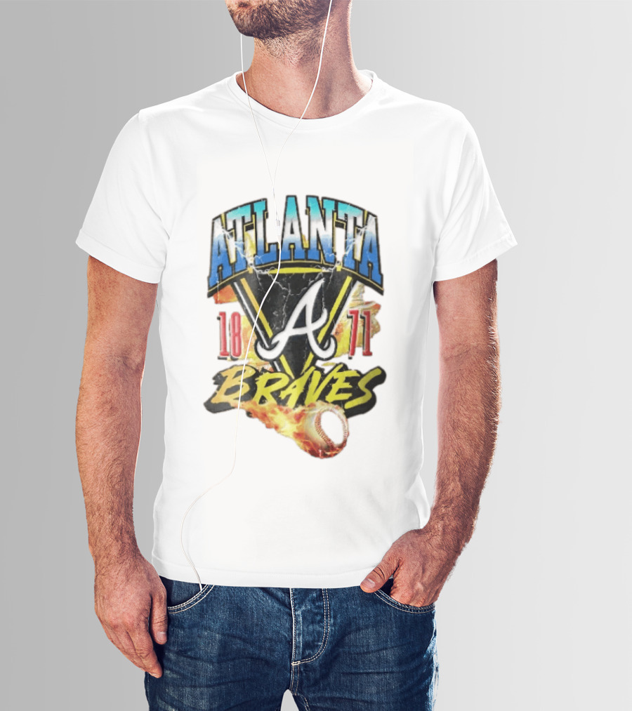 Atlanta Braves 1871 Vintage Flaming Baseball Lightning Triangle T-Shirt
