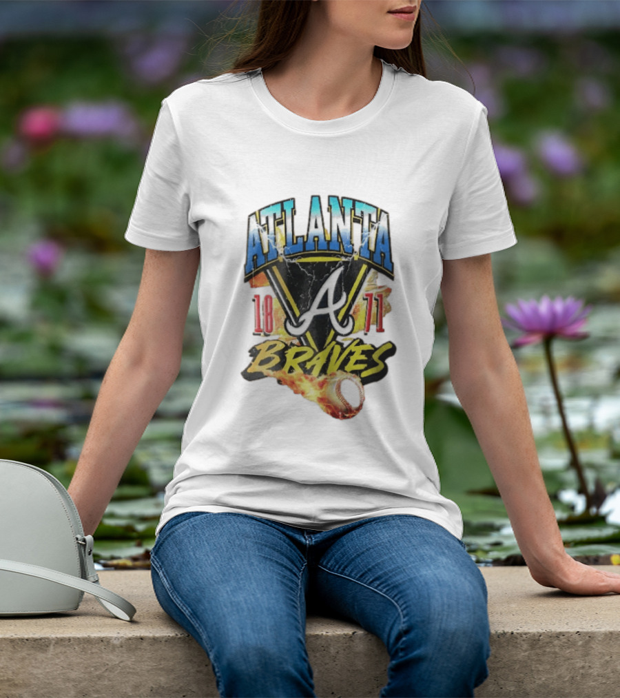 Atlanta Braves 1871 Vintage Flaming Baseball Lightning Triangle T-Shirt