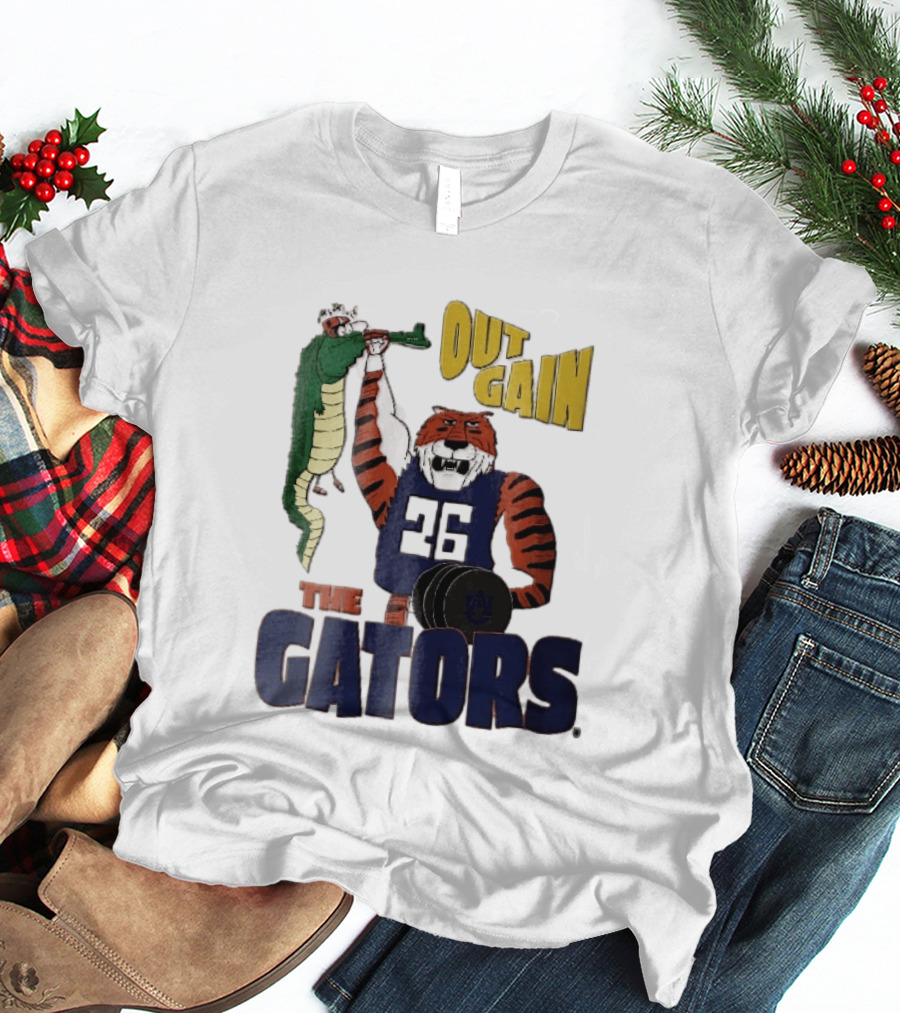 Auburn Tigers Out Gain The Gators Cartoon Weightlifting Alligator NCAA T-Shirt