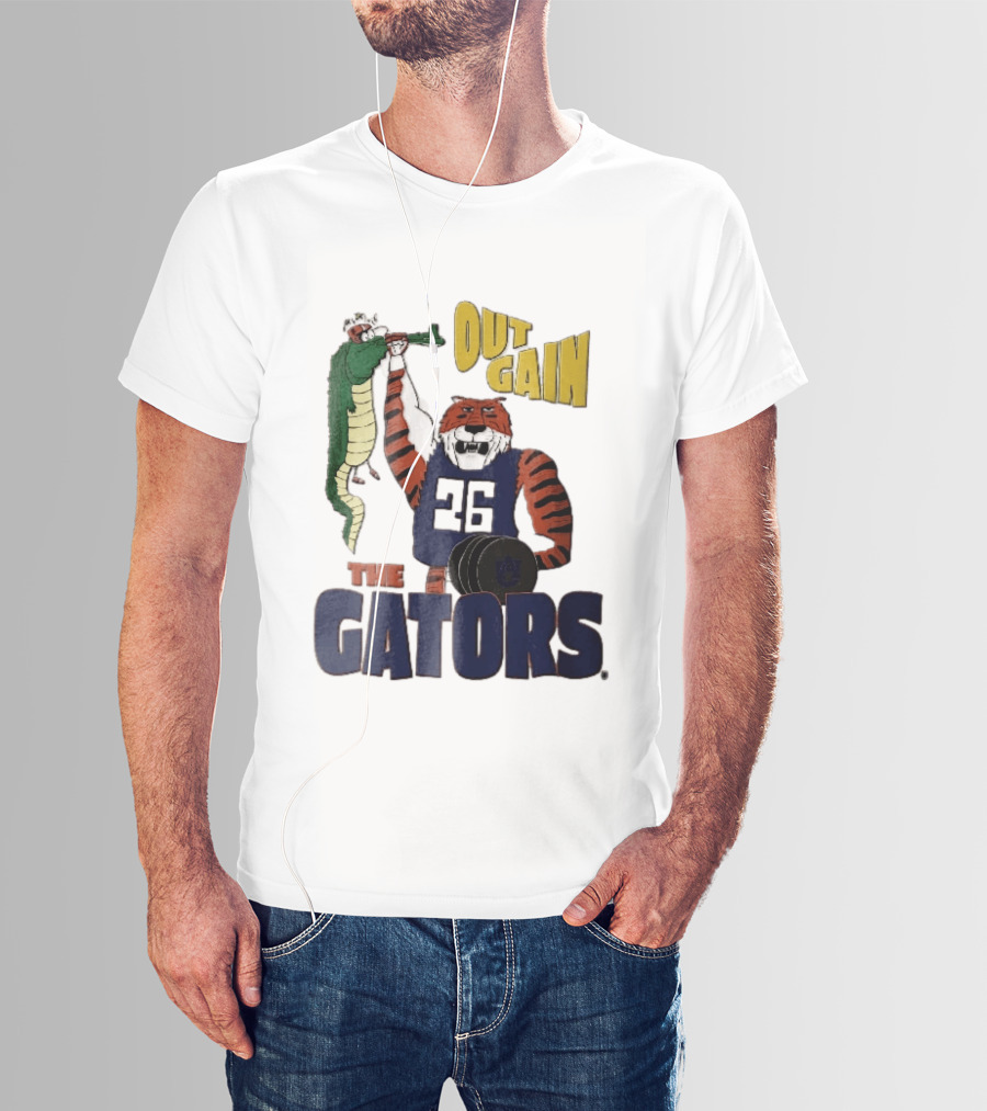 Auburn Tigers Out Gain The Gators Cartoon Weightlifting Alligator NCAA T-Shirt