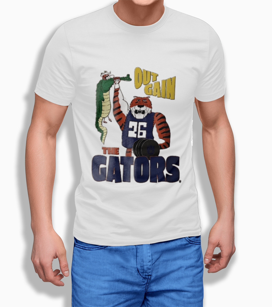 Auburn Tigers Out Gain The Gators Cartoon Weightlifting Alligator NCAA T-Shirt