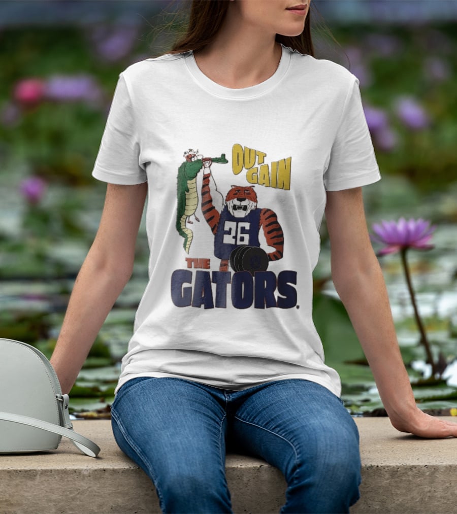 Auburn Tigers Out Gain The Gators Cartoon Weightlifting Alligator NCAA T-Shirt