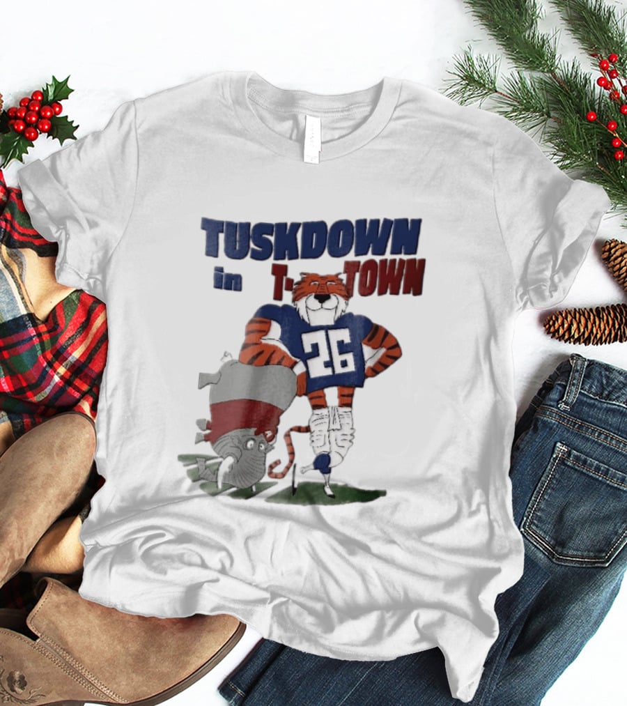 Tuskdown In Town Auburn Tigers NCAA Cartoon Elephant T-Shirt