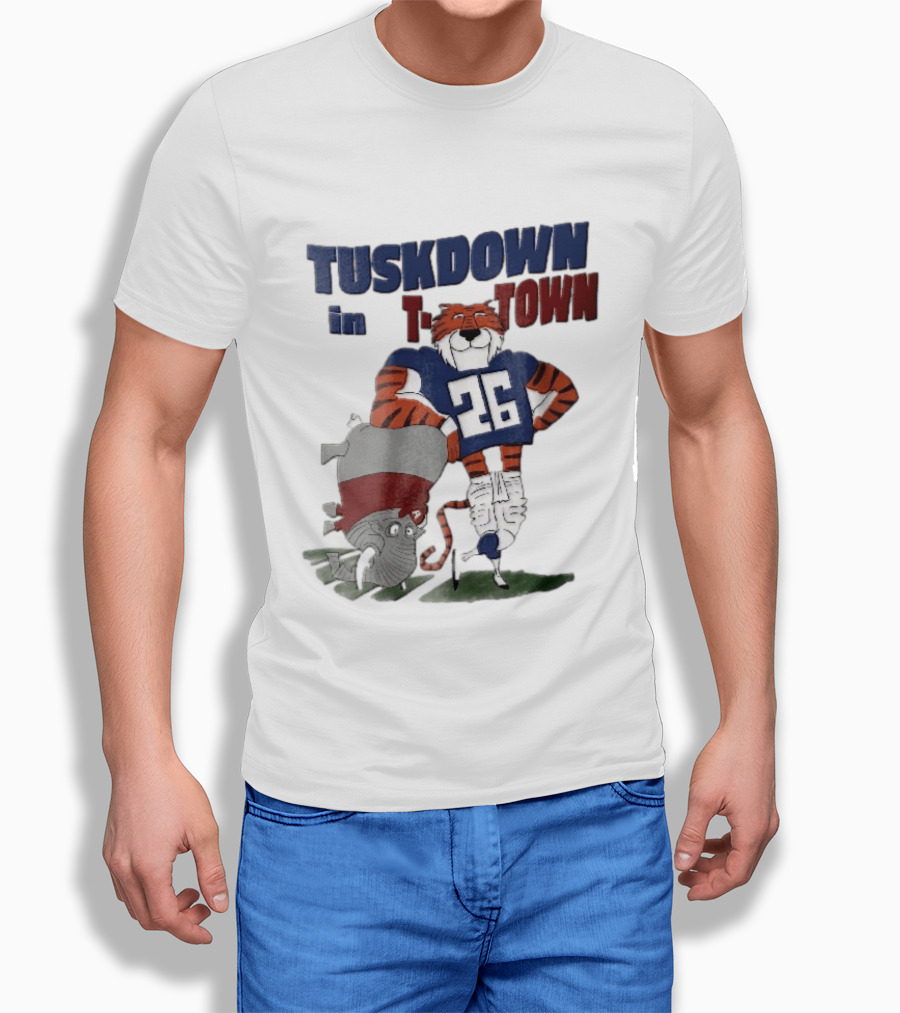 Tuskdown In Town Auburn Tigers NCAA Cartoon Elephant T-Shirt