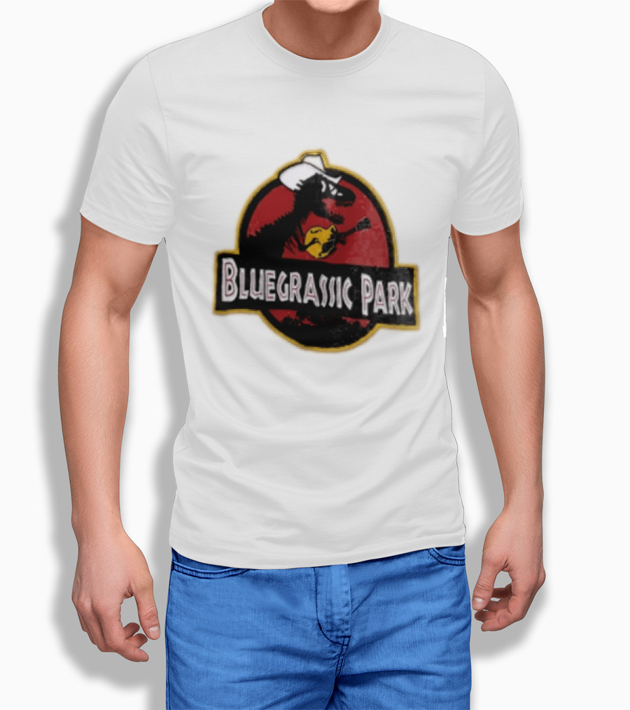 Bluegrassic Park Dinosaur Playing Mandolin Cowboy Hat Jurassic T-Shirt