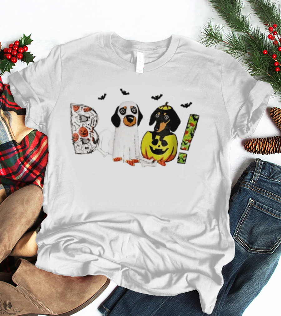 Boo Halloween Cartoon Dachshunds Ghost Costume Pumpkin T-Shirt