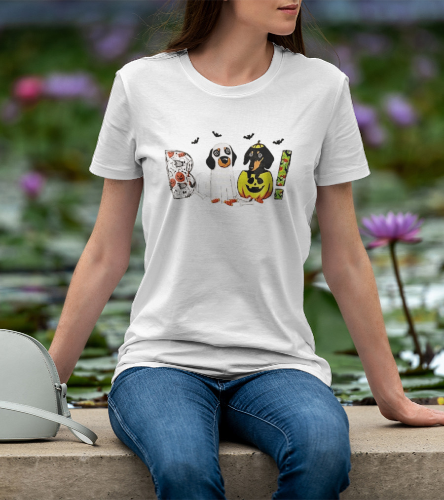Boo Halloween Cartoon Dachshunds Ghost Costume Pumpkin T-Shirt