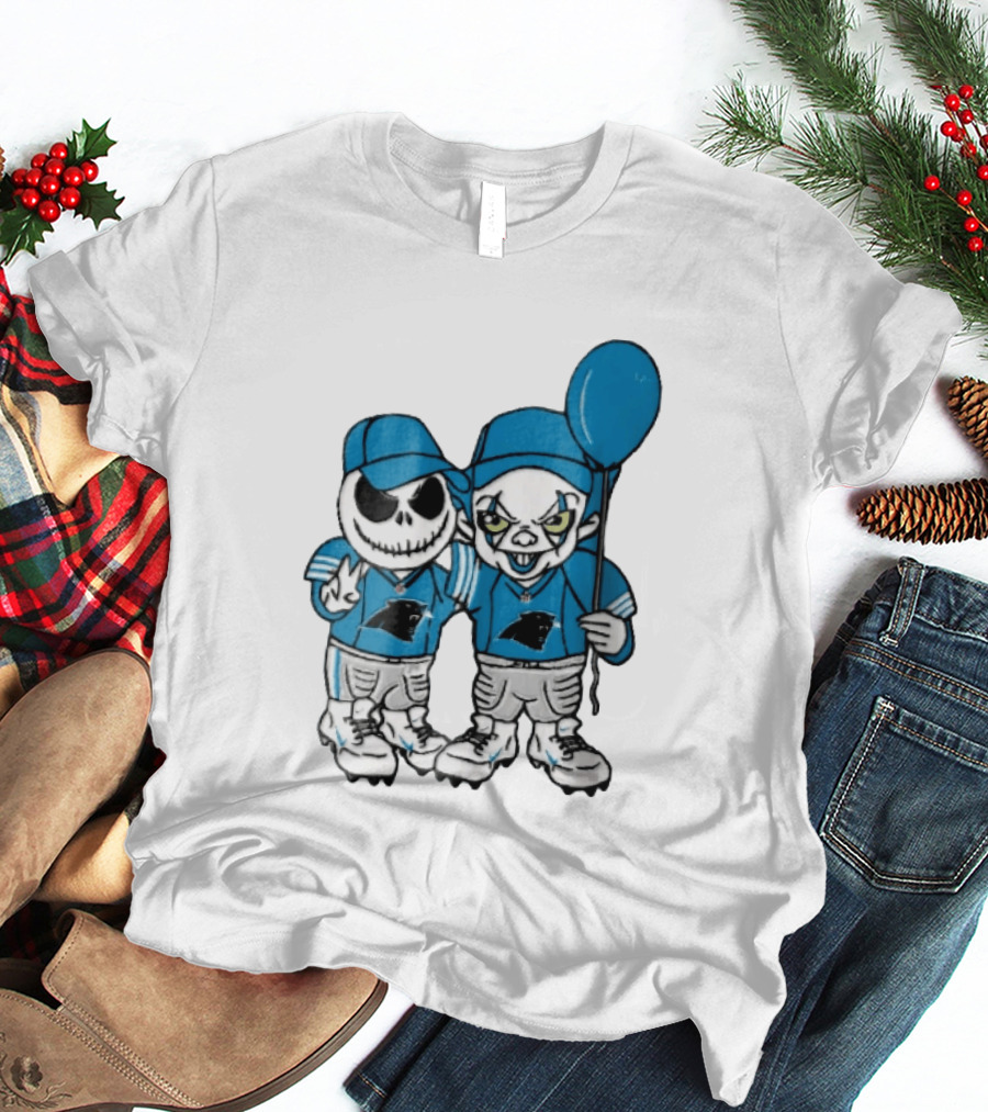 Carolina Panthers Jack Skellington Pennywise Blue Balloon Cartoon T-Shirt
