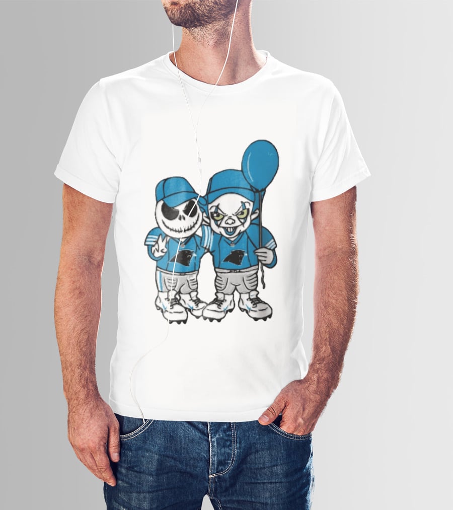 Carolina Panthers Jack Skellington Pennywise Blue Balloon Cartoon T-Shirt