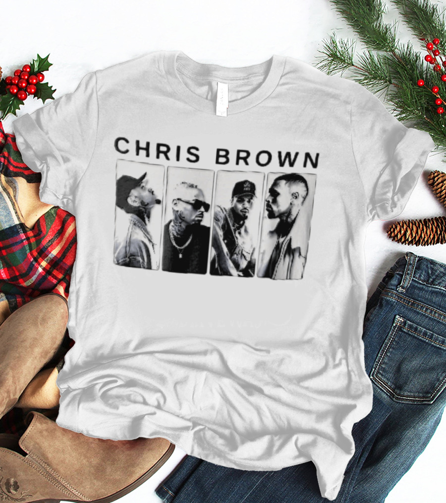 Chris Brown Four Panel Black White Photo T-Shirt