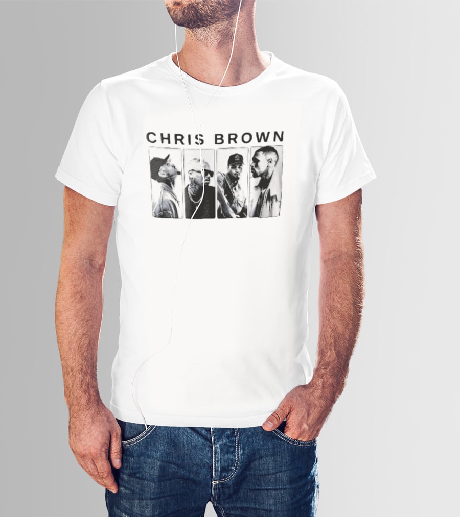 Chris Brown Four Panel Black White Photo T-Shirt