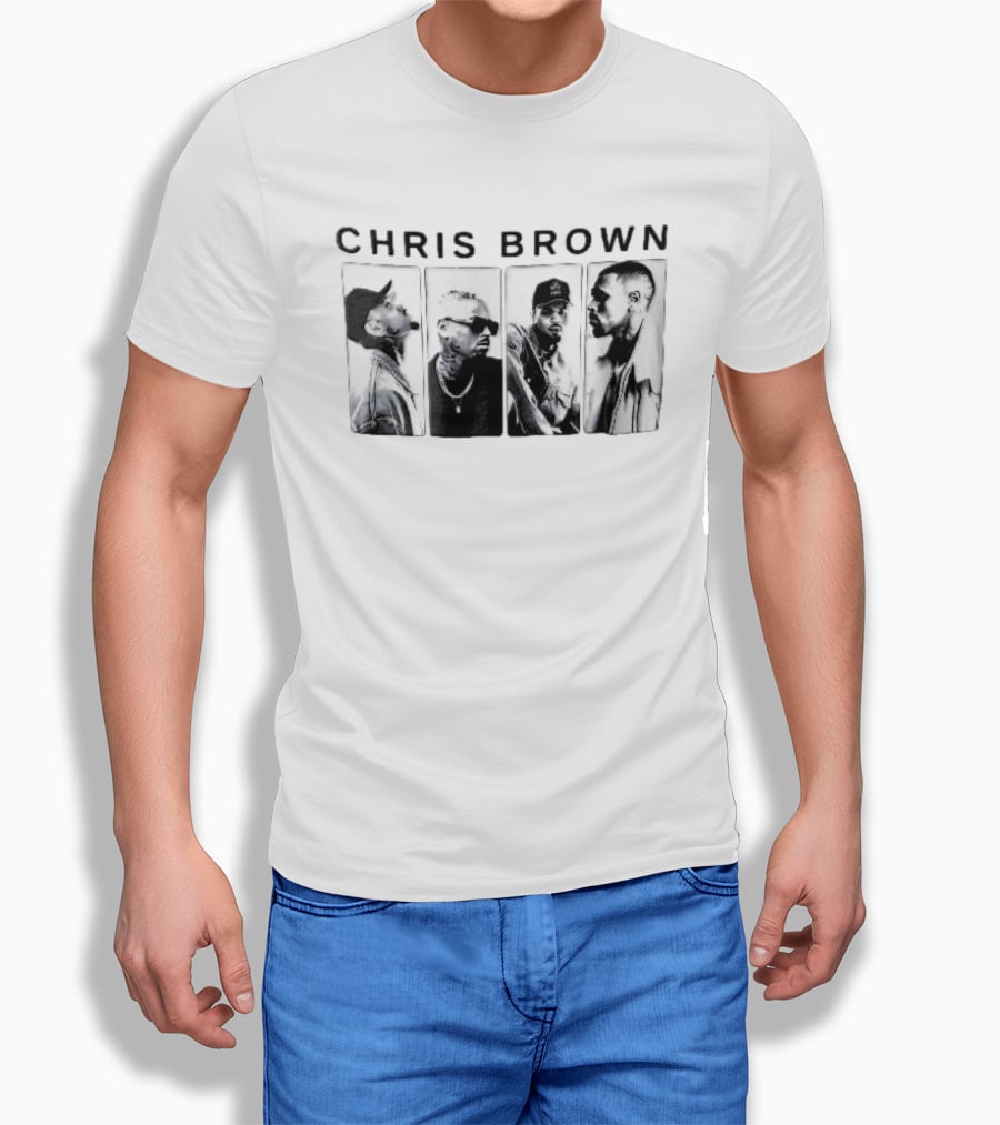 Chris Brown Four Panel Black White Photo T-Shirt