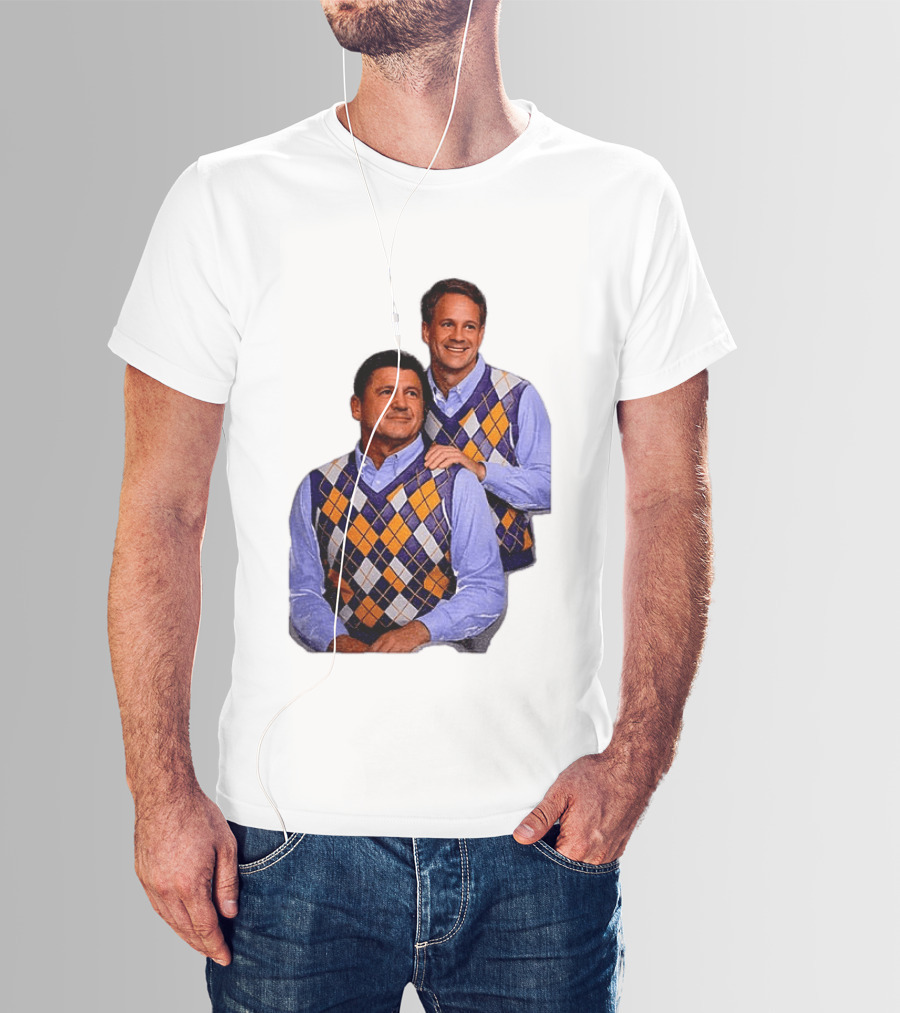 LSU Tigers Ed Orgeron Vs Kim Mulkey Argyle Sweater Coaches T-Shirt