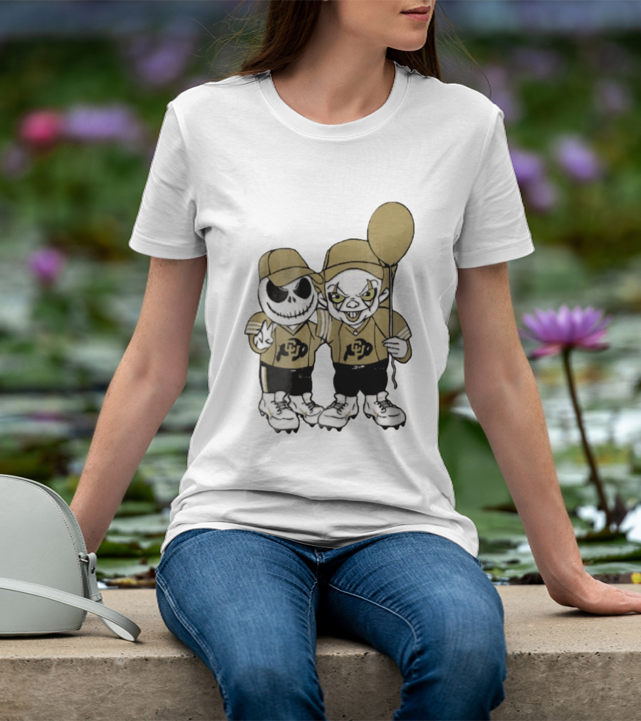 Colorado Buffaloes NCAA Jack Skellington Clown With Balloon Football T-Shirt