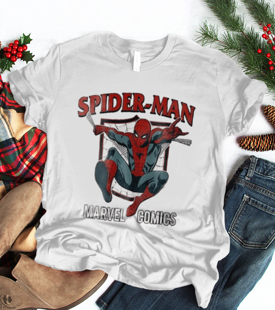 Spider Man Marvel Comics Crouching Web Shield Pose T-Shirt