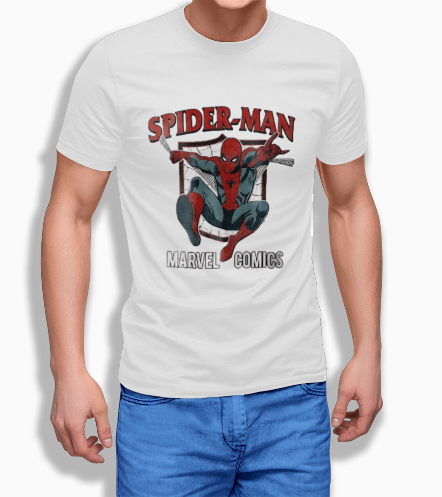 Spider Man Marvel Comics Crouching Web Shield Pose T-Shirt