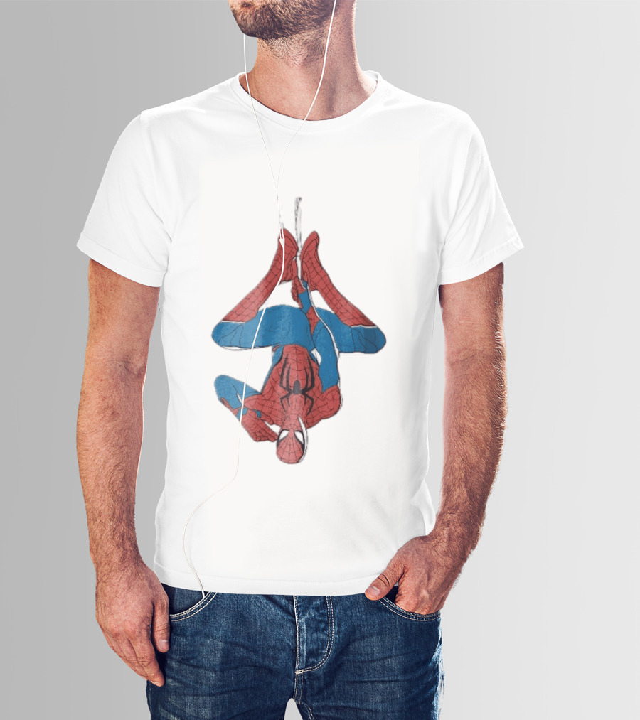 Marvel Spider Man Upside Down Hanging Web Cartoon T-Shirt