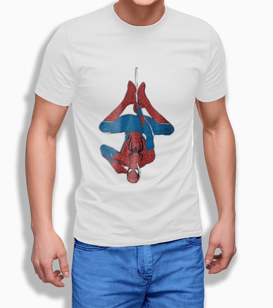 Marvel Spider Man Upside Down Hanging Web Cartoon T-Shirt