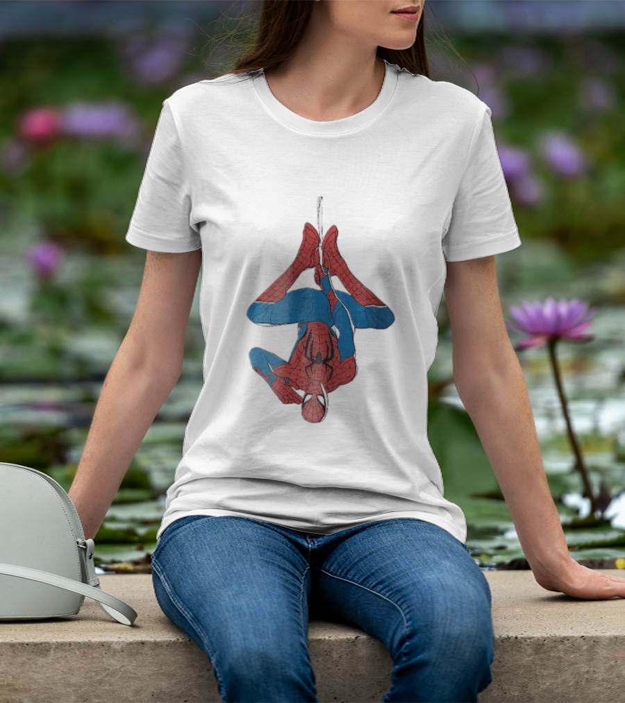 Marvel Spider Man Upside Down Hanging Web Cartoon T-Shirt