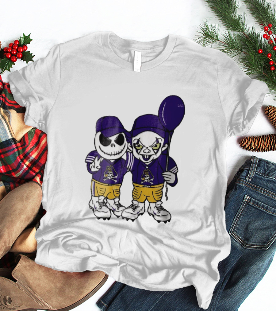 East Carolina Pirates NCAA Jack Skellington Pennywise Clown Purple Balloon T-Shirt