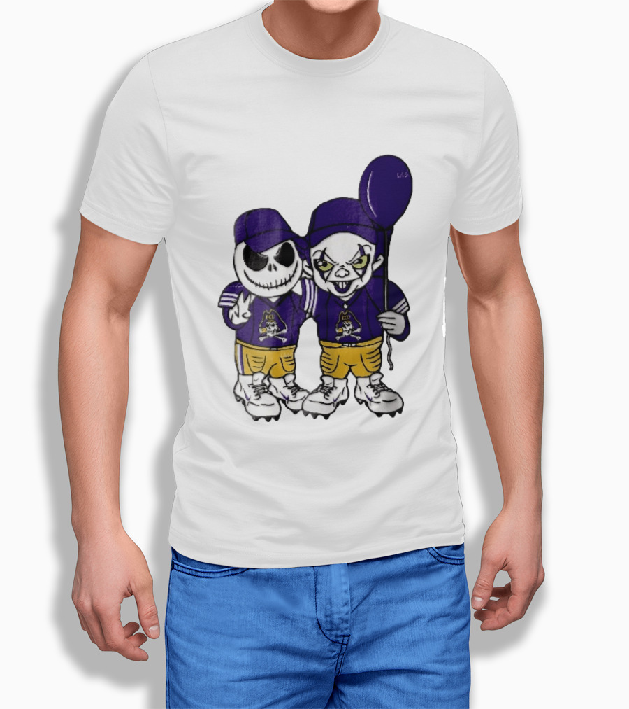 East Carolina Pirates NCAA Jack Skellington Pennywise Clown Purple Balloon T-Shirt