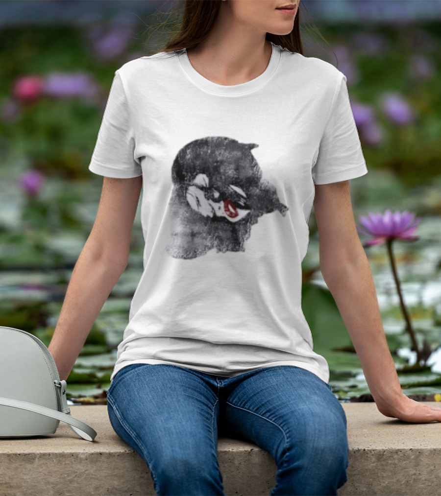 Nessa Barrett Tough Love Off The Shoulder Monochrome Red Lips Sketch T-Shirt