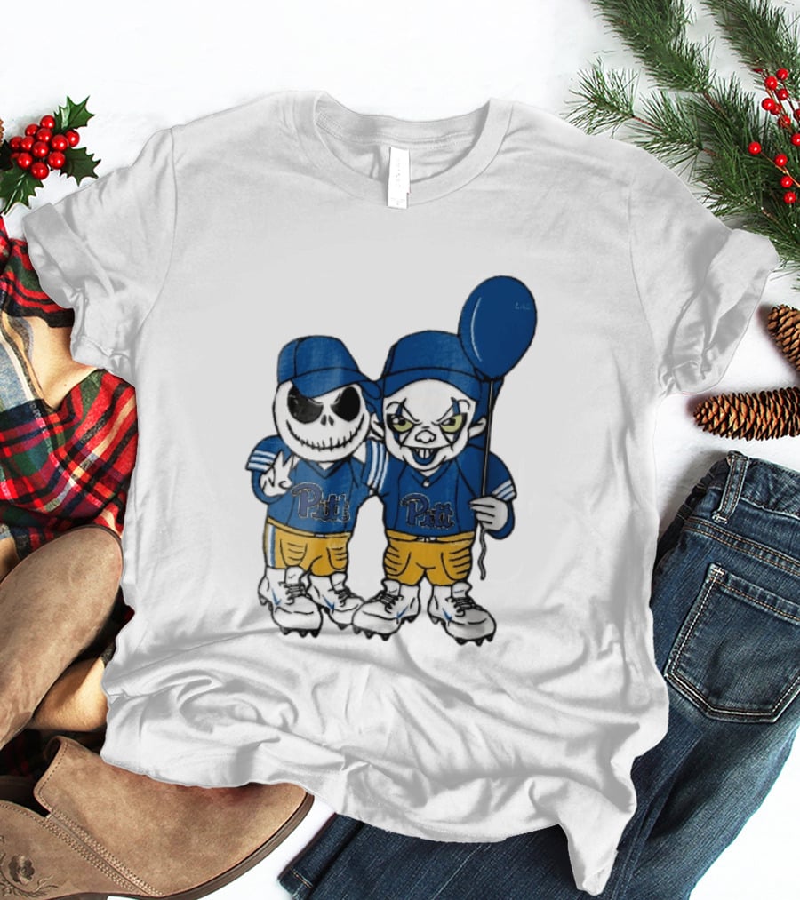 Pittsburgh Panthers NCAA Football Jack Skellington Clown Cartoon Players Blue Balloon T-Shirt