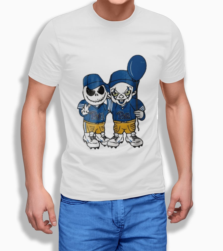 Pittsburgh Panthers NCAA Football Jack Skellington Clown Cartoon Players Blue Balloon T-Shirt