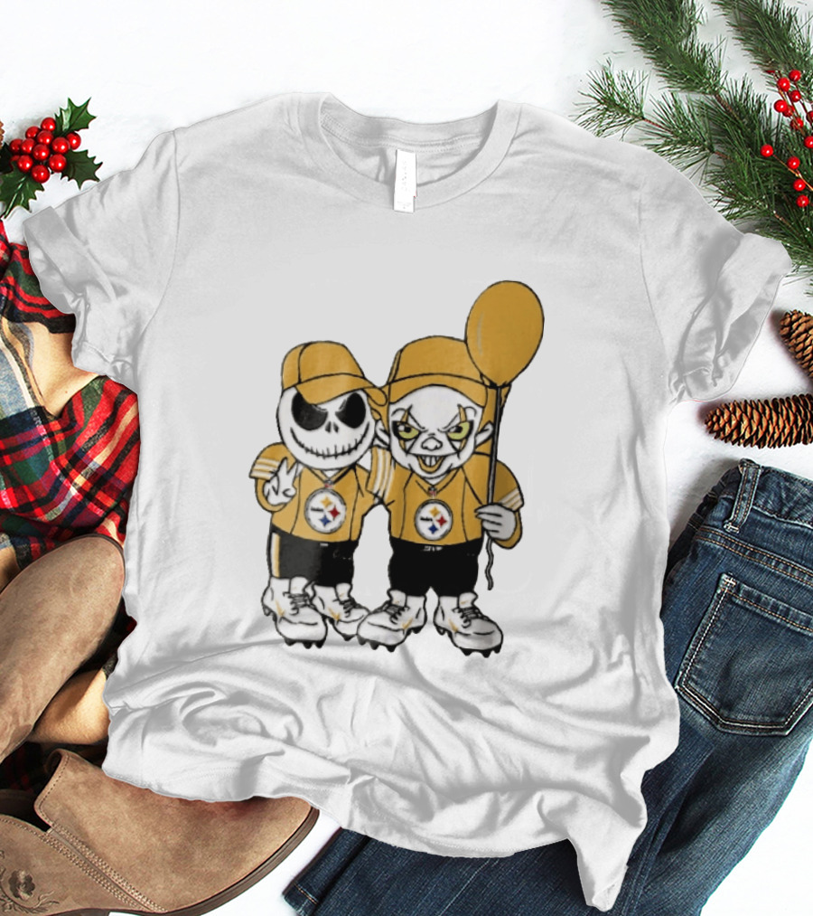 Pittsburgh Steelers Jack Skellington Pennywise Yellow Balloon NFL Cartoon Duo T-Shirt