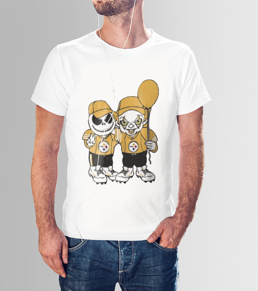 Pittsburgh Steelers Jack Skellington Pennywise Yellow Balloon NFL Cartoon Duo T-Shirt