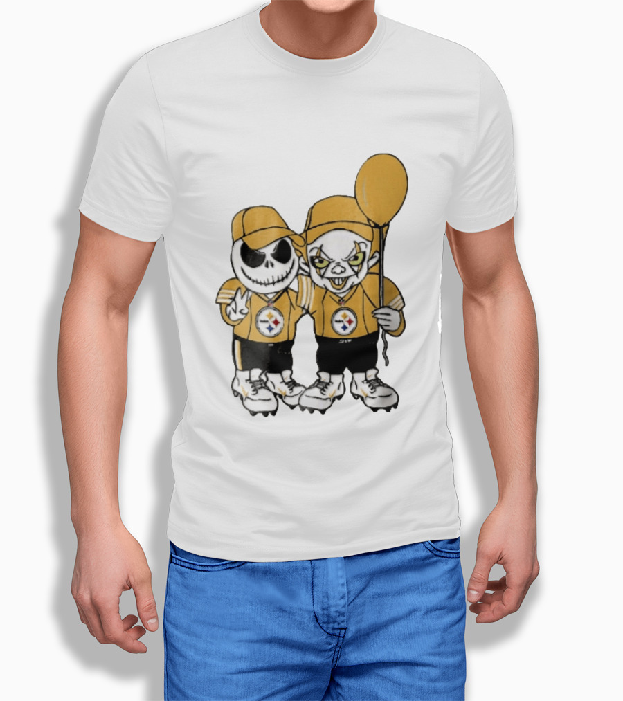 Pittsburgh Steelers Jack Skellington Pennywise Yellow Balloon NFL Cartoon Duo T-Shirt