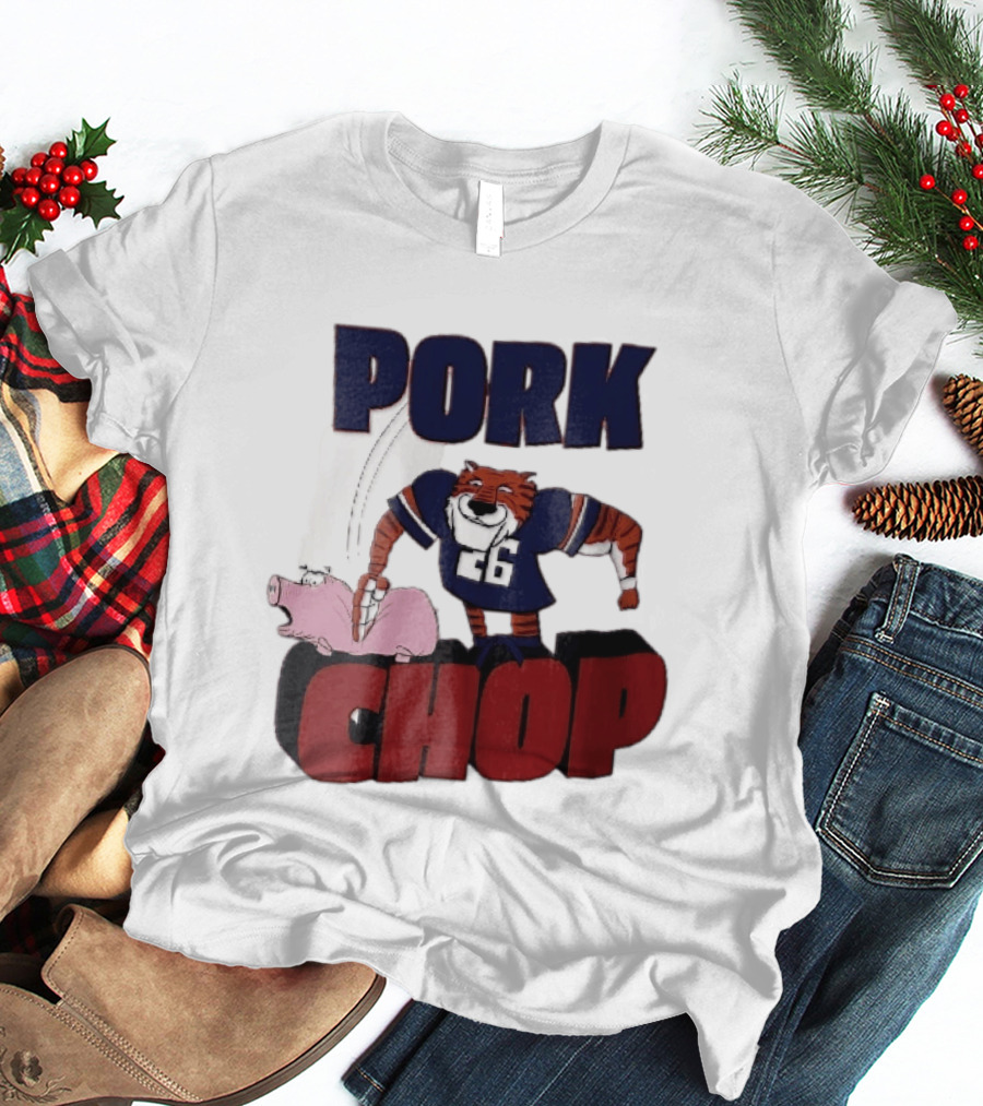 Pork Chop Cartoon Tiger 26 Football Player Hitting Pig T-Shirt