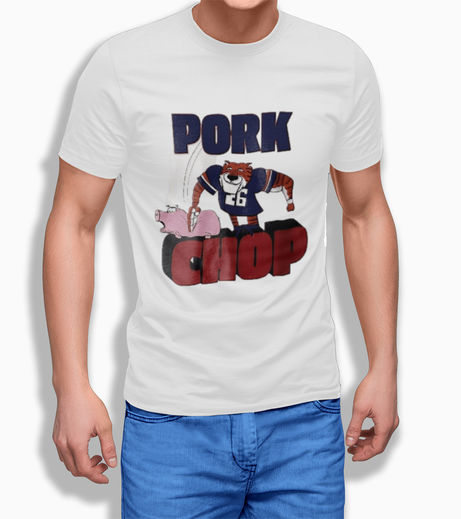 Pork Chop Cartoon Tiger 26 Football Player Hitting Pig T-Shirt