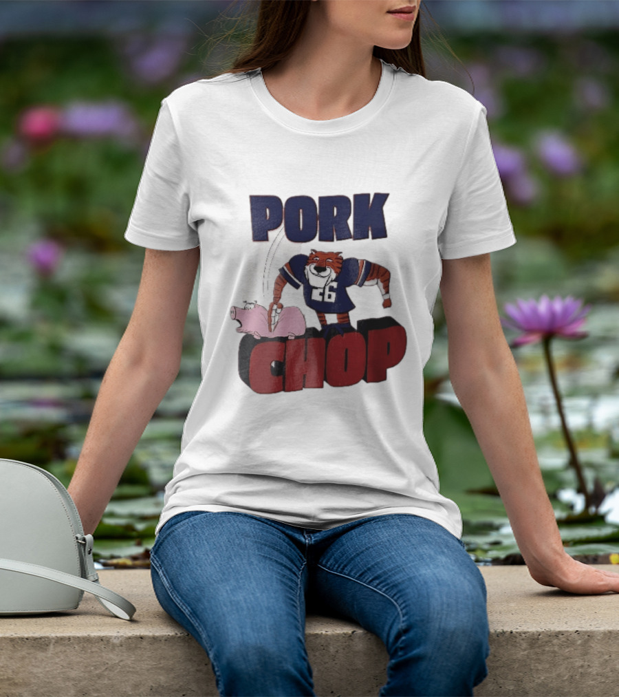 Pork Chop Cartoon Tiger 26 Football Player Hitting Pig T-Shirt