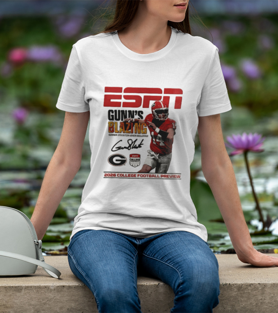 ESPN Gunn's Blazing Georgia Bulldogs 2026 College Football Preview Gunner Stockton T-Shirt