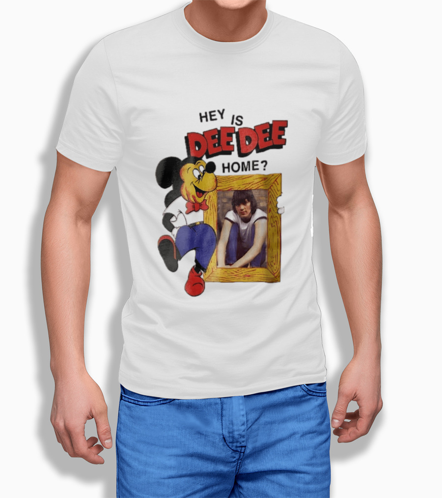 Hey Is Dee Dee Home Cartoon Mickey Mouse Holding Framed Photo T-Shirt