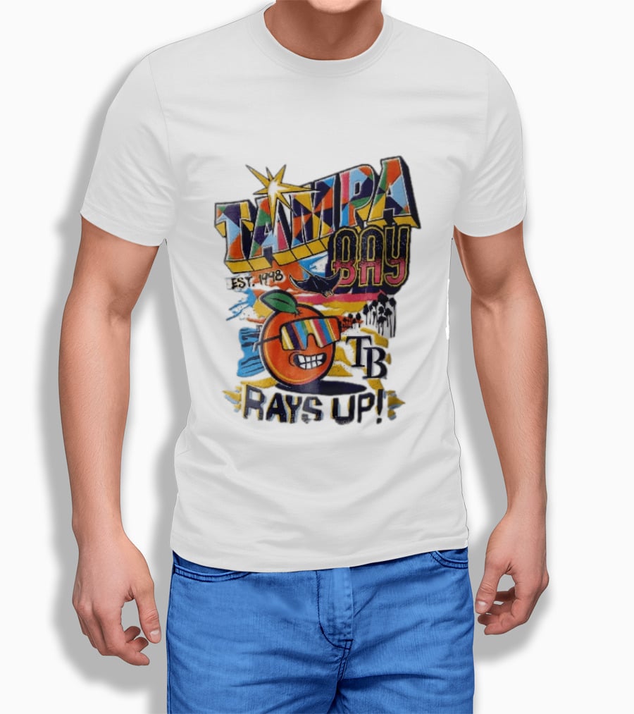 Tampa Bay Rays Est 1998 Cartoon Orange Sunglasses Palm Trees Stingray Rays Up T-Shirt