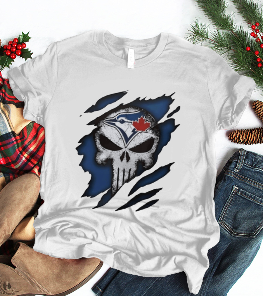 Toronto Blue Jays Punisher Skull Ripped Fabric Men's T-Shirt