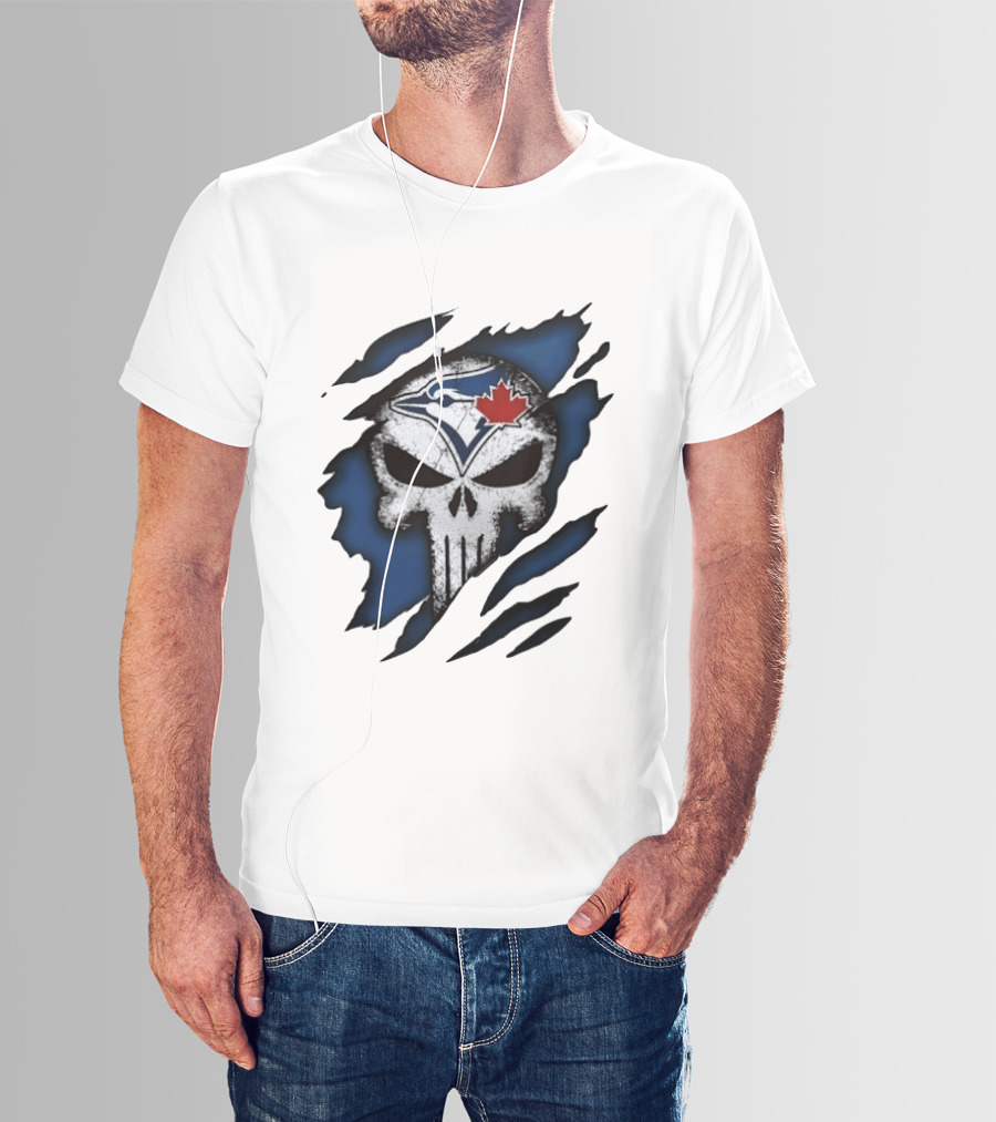 Toronto Blue Jays Punisher Skull Ripped Fabric Men's T-Shirt