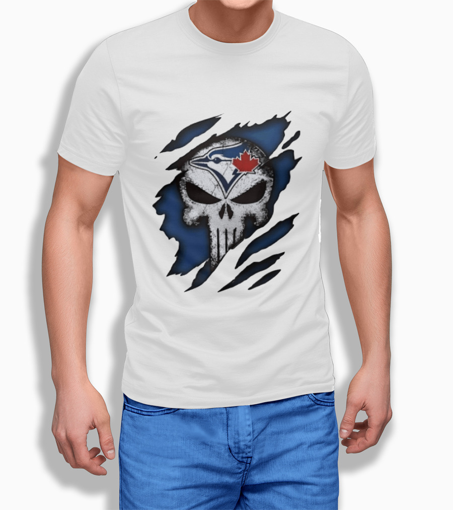 Toronto Blue Jays Punisher Skull Ripped Fabric Men's T-Shirt