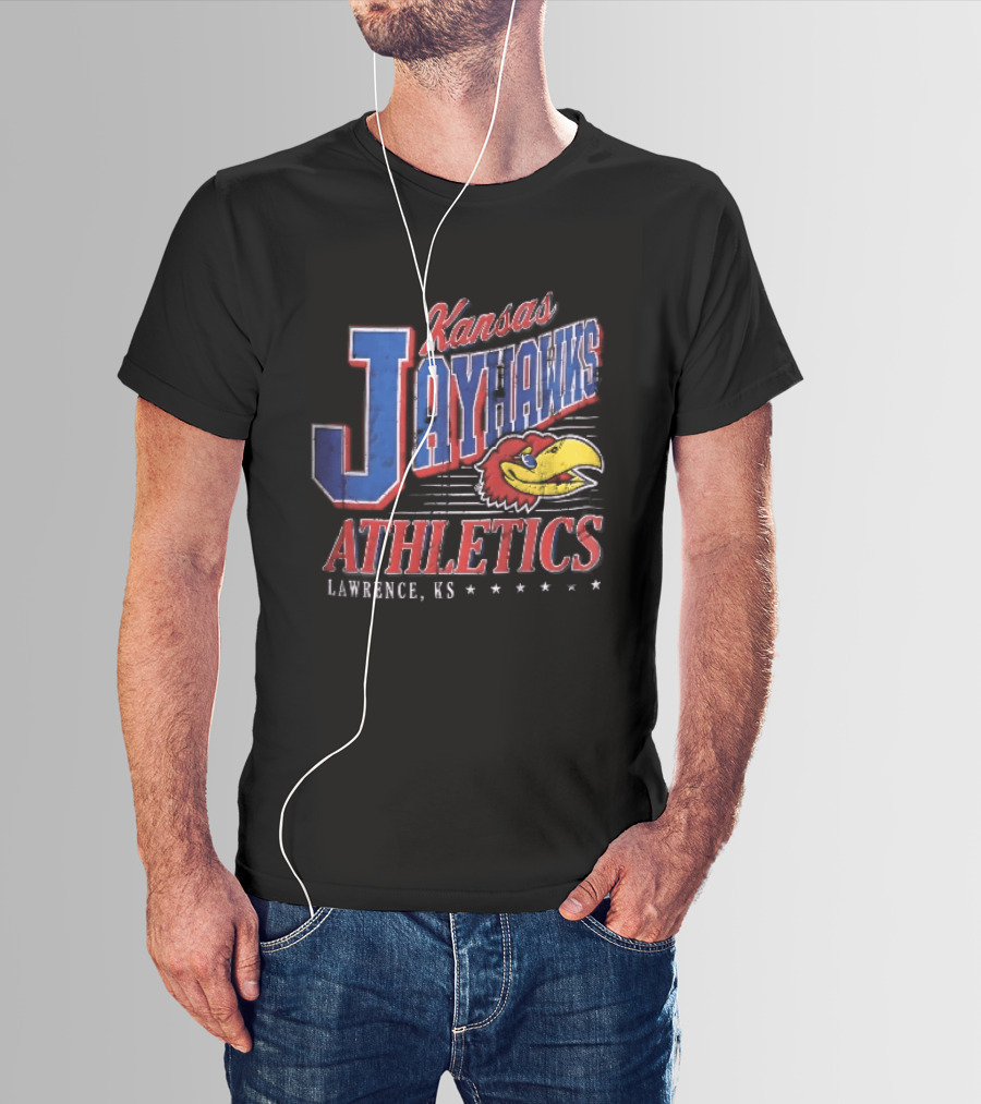Kansas Jayhawks Athletics Lawrence KS Distressed Bird Head Stars T-Shirt