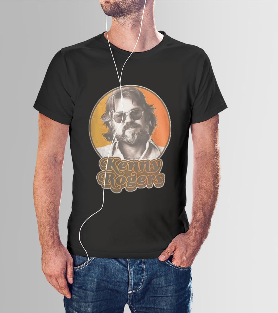 Kenny Rogers Retro Sunglasses Beard 70s Style Orange T-Shirt